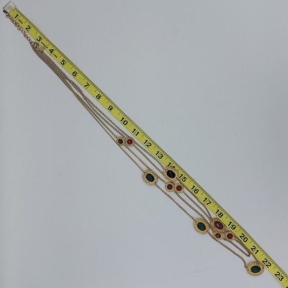 NY New York Necklace  Gold Toned Chain Filigree Framed Faceted Resin Double Stra - Picture 7 of 7